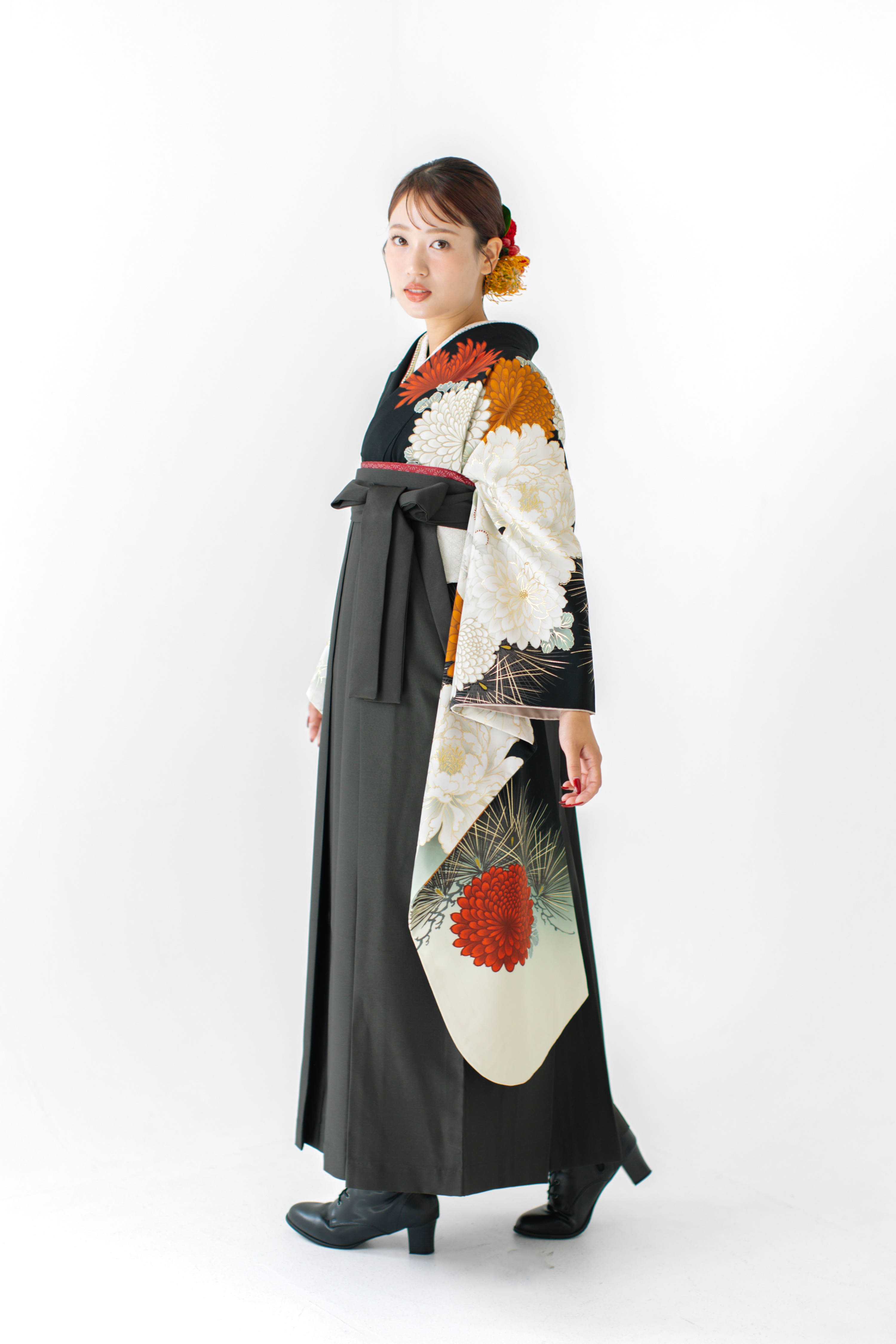 振袖 九重 針松牡丹黒